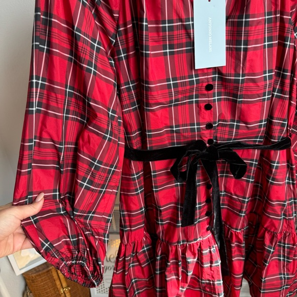 ANTONIO MELANI Red and Black Plaid Long Sleeve Dress - Picture 3 of 7